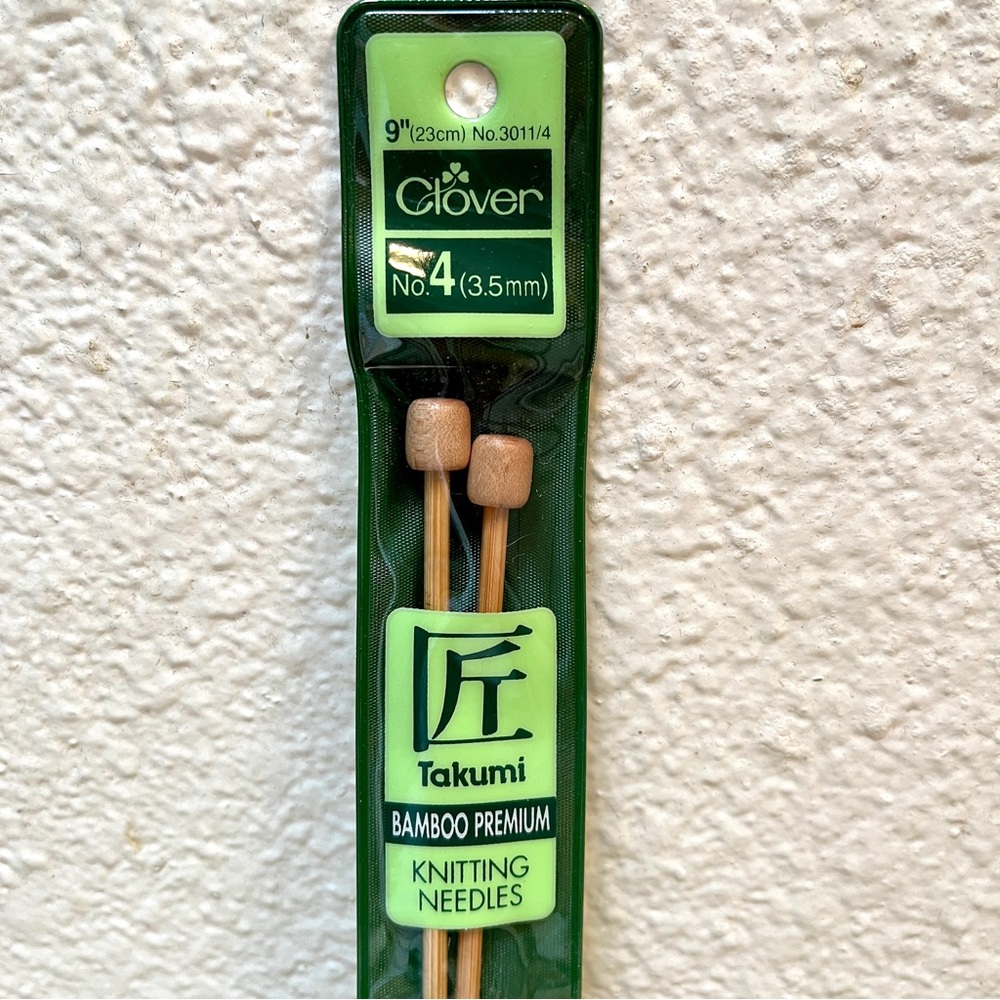 Knitting Needles Size 4 or 3.5mm 9 inches Long Single Pointed Bamboo Clover NEW